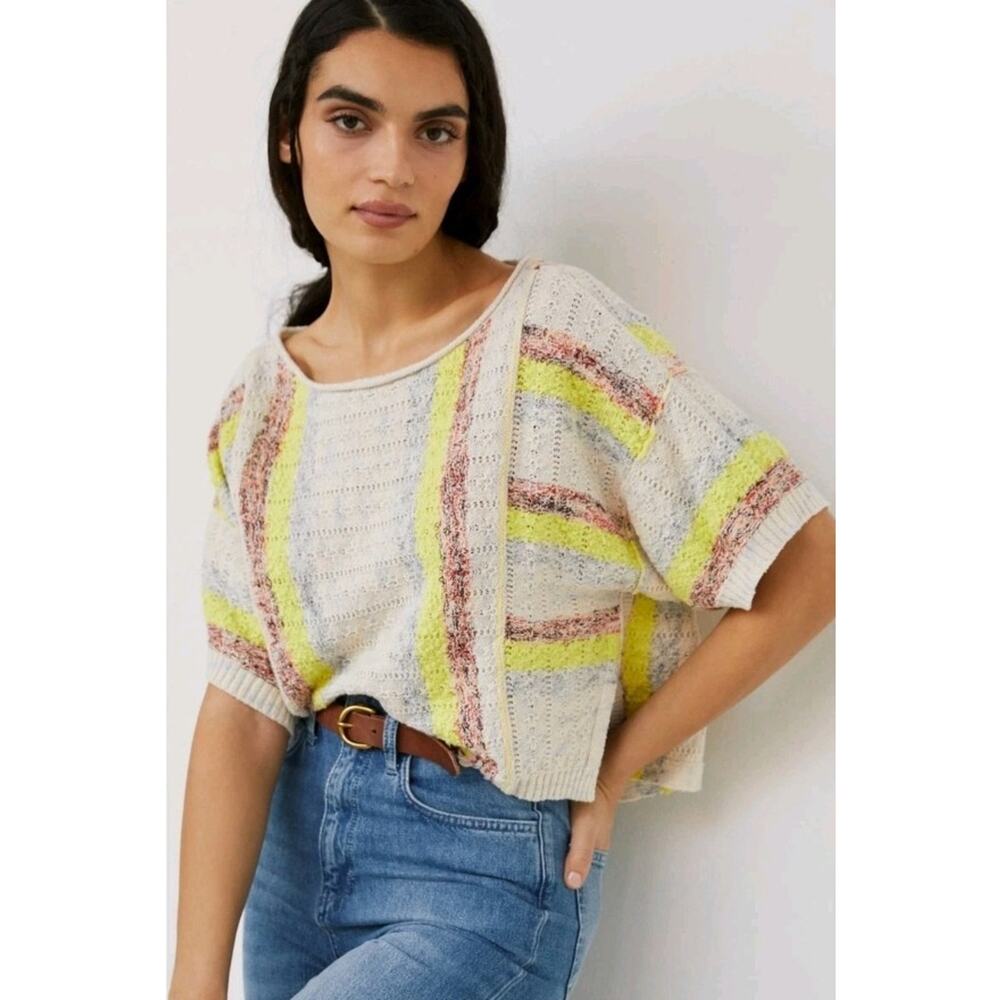Anthropologie Pilcro Womens Cream Yellow Beachside Sweater Tee XS